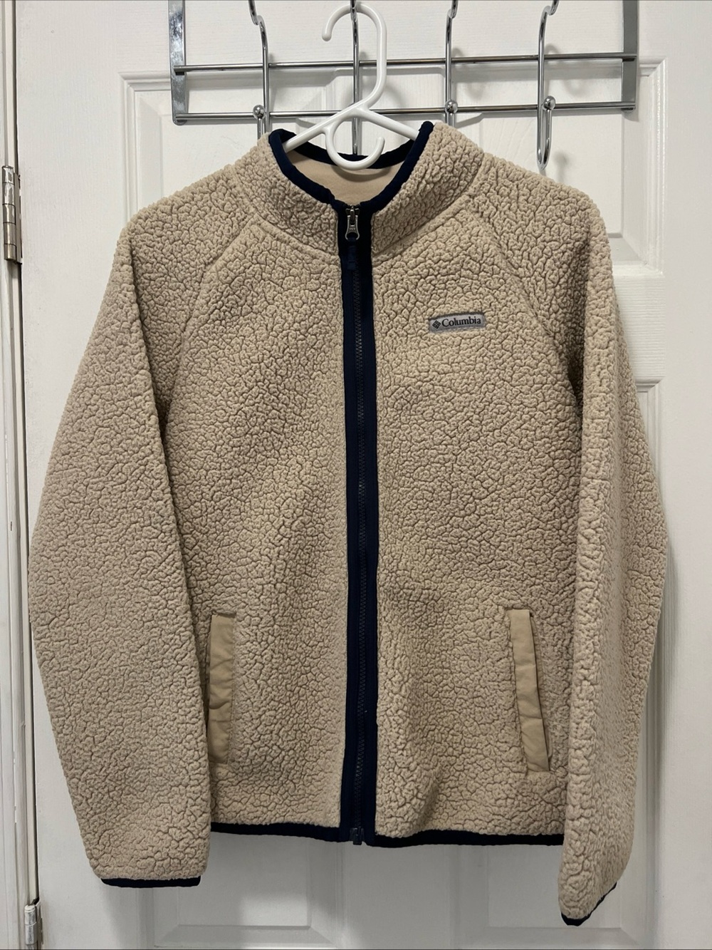 Columbia Sherpa Fleece Jacket Cream Outdoor Mock Neck Full Zip Sz L